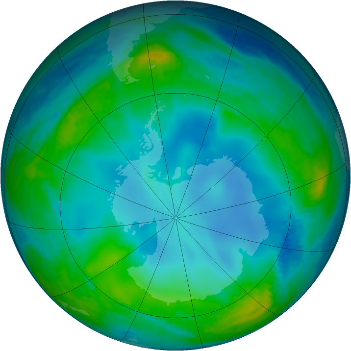 Antarctic ozone map for 06 June 1990